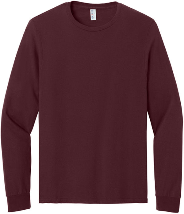 An image of a Custom Jerzees Classics Unisex Cotton Long Sleeve T shirt in Maroon!