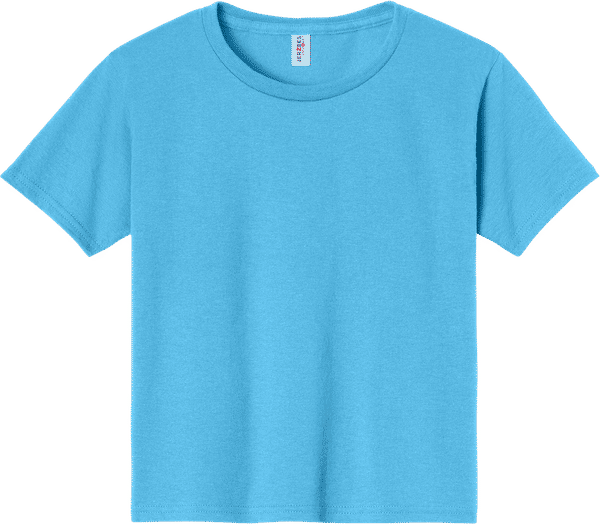 An image of a Custom JERZEES DriPower Youth Fifty Fifty T Shirt in Aquatic Blue!