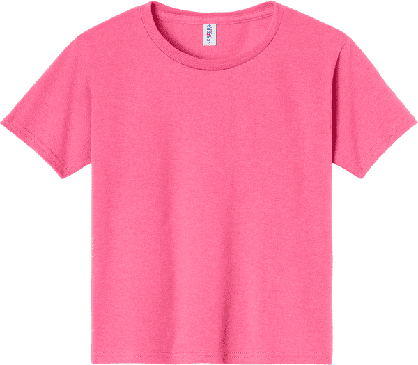 An image of a Custom JERZEES DriPower Youth Fifty Fifty T Shirt in Neon Pink!