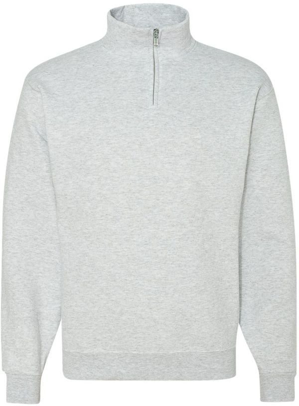 Am image of a Custom Jerzees Nublend Cadet Collar Quarter Zip Sweatshirt in Ash!