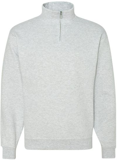 Am image of a Custom Jerzees Nublend Cadet Collar Quarter Zip Sweatshirt in Ash!