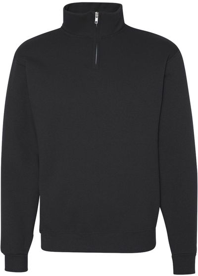 Am image of a Custom Jerzees Nublend Cadet Collar Quarter Zip Sweatshirt in Black!