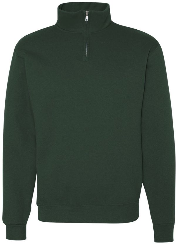 Am image of a Custom Jerzees Nublend Cadet Collar Quarter Zip Sweatshirt in Forest Green!