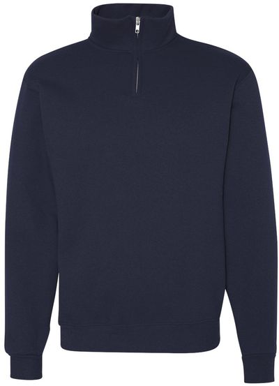 Am image of a Custom Jerzees Nublend Cadet Collar Quarter Zip Sweatshirt in J. Navy!