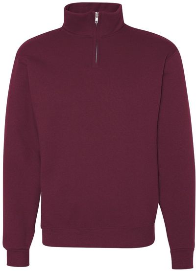 Am image of a Custom Jerzees Nublend Cadet Collar Quarter Zip Sweatshirt in Maroon!
