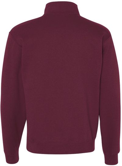 Am image of a Custom Jerzees Nublend Cadet Collar Quarter Zip Sweatshirt in Maroon!