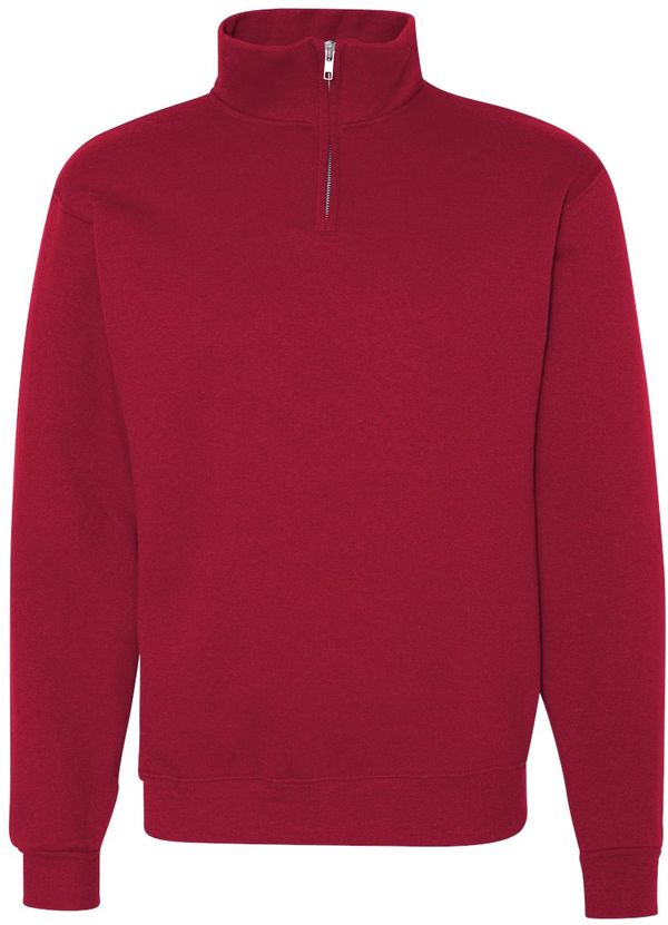 Am image of a Custom Jerzees Nublend Cadet Collar Quarter Zip Sweatshirt in True Red!