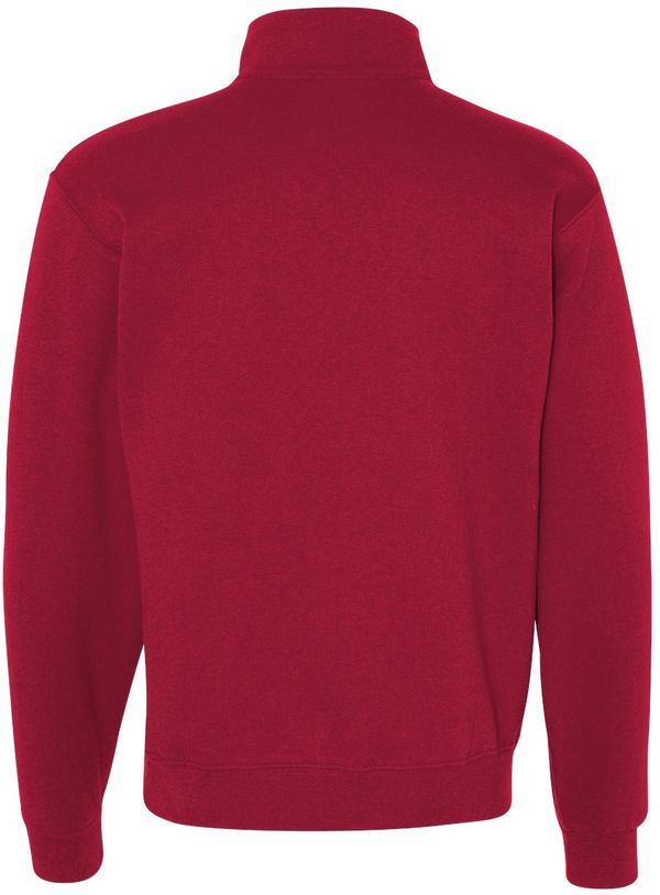 Am image of a Custom Jerzees Nublend Cadet Collar Quarter Zip Sweatshirt in True Red!