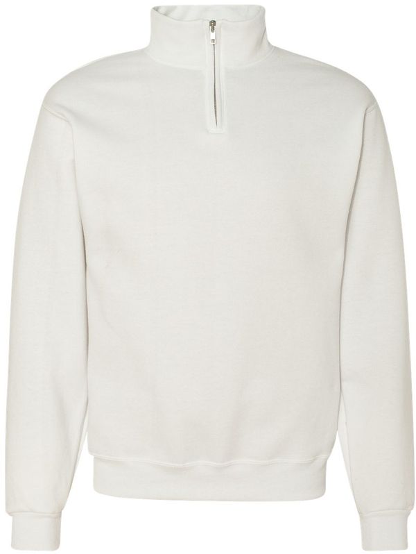 Am image of a Custom Jerzees Nublend Cadet Collar Quarter Zip Sweatshirt in White!