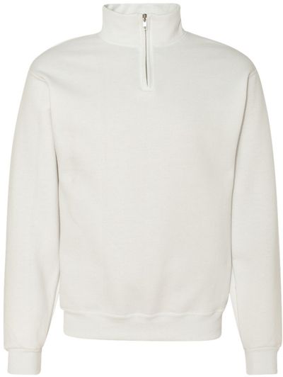 Am image of a Custom Jerzees Nublend Cadet Collar Quarter Zip Sweatshirt in White!