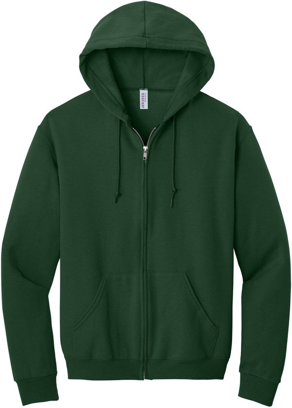 Am image of a Custom JERZEES NuBlend Full Zip Hooded Sweatshirt in Forest Green!