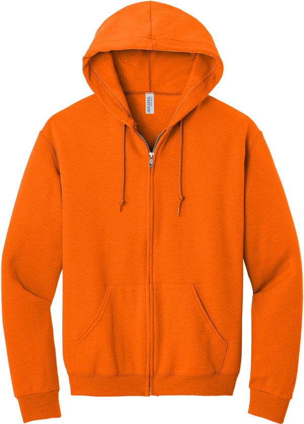 Am image of a Custom JERZEES NuBlend Full Zip Hooded Sweatshirt in Safety Orange!