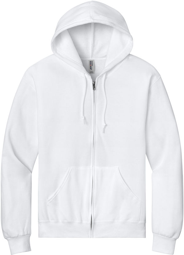 Am image of a Custom JERZEES NuBlend Full Zip Hooded Sweatshirt in White!