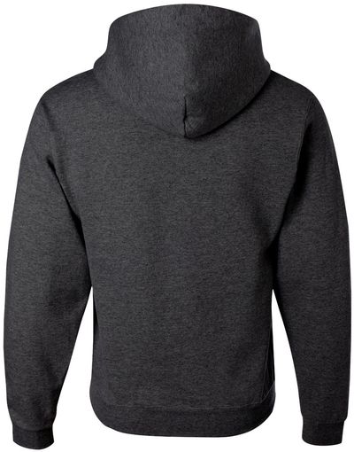Am image of a Custom JERZEES NuBlend Hooded Sweatshirt in Black Heather!