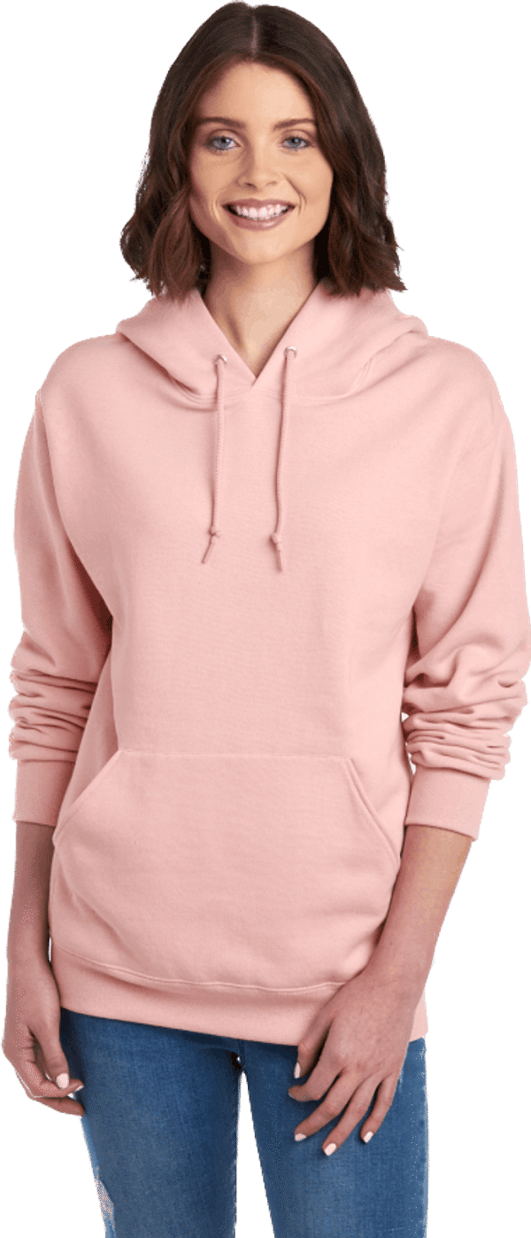 Am image of a Custom JERZEES NuBlend Hooded Sweatshirt in Blush Pink!
