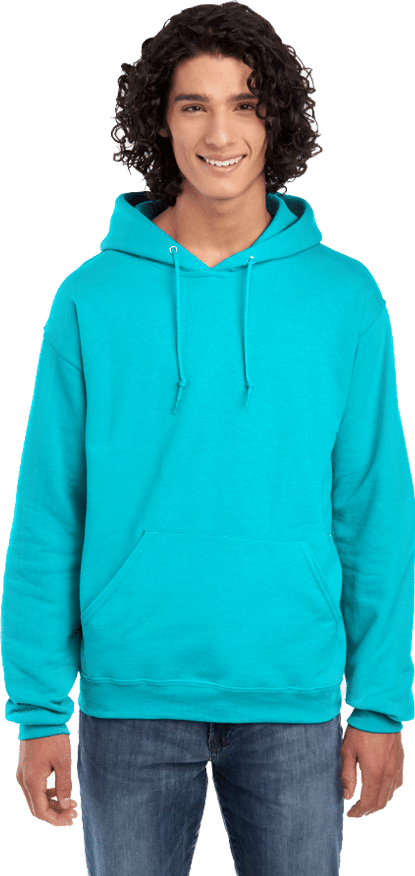 Am image of a Custom JERZEES NuBlend Hooded Sweatshirt in California Blue!