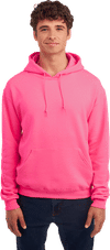 Am image of a Custom JERZEES NuBlend Hooded Sweatshirt in Neon Pink!