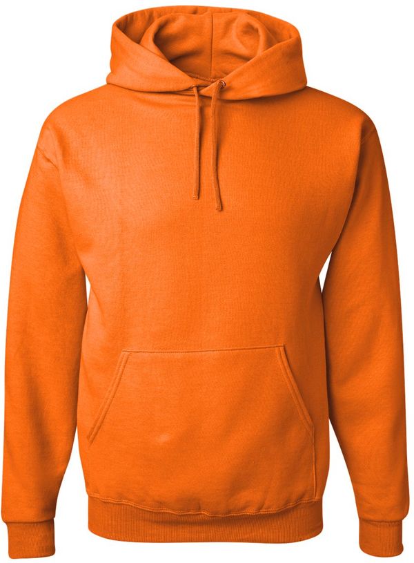 Am image of a Custom JERZEES NuBlend Hooded Sweatshirt in Safety Orange!