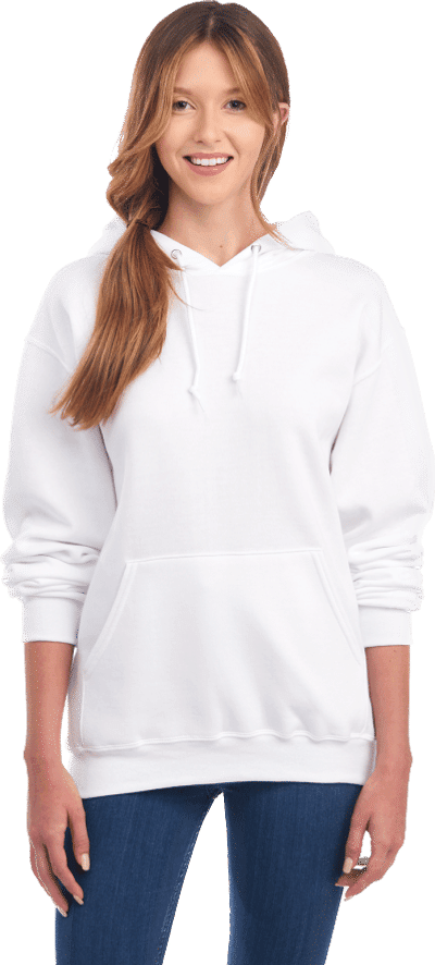 Am image of a Custom JERZEES NuBlend Hooded Sweatshirt in White!