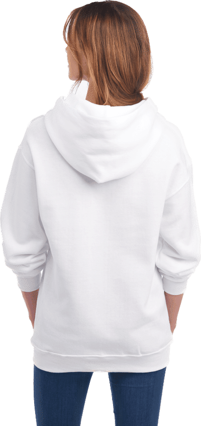Am image of a Custom JERZEES NuBlend Hooded Sweatshirt in White!