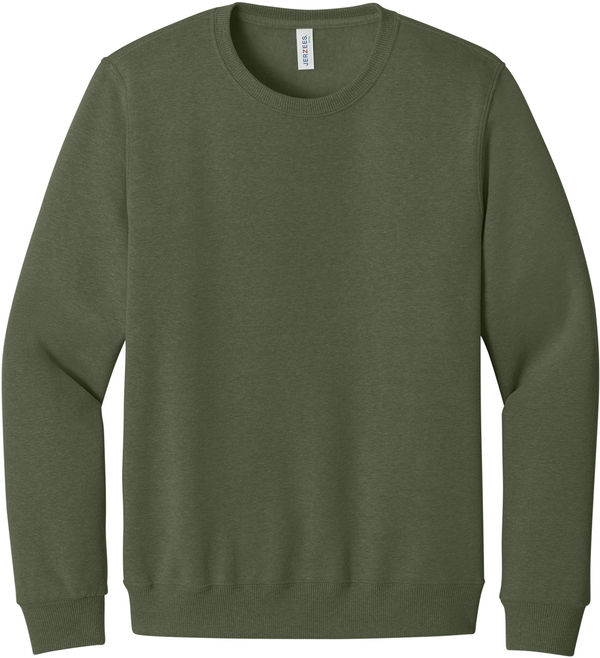 An image of a Custom Jerzees Premium Eco Blend Ringspun Crewneck Sweatshirt in Military Green Heather!