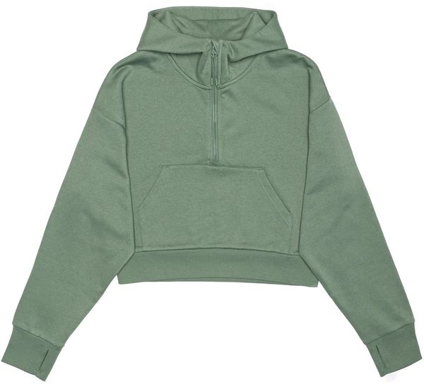 Am image of a Custom Just Like Hero Cropped Drop Shoulder Scuba Half Zip Hoodie in Dusty Green!