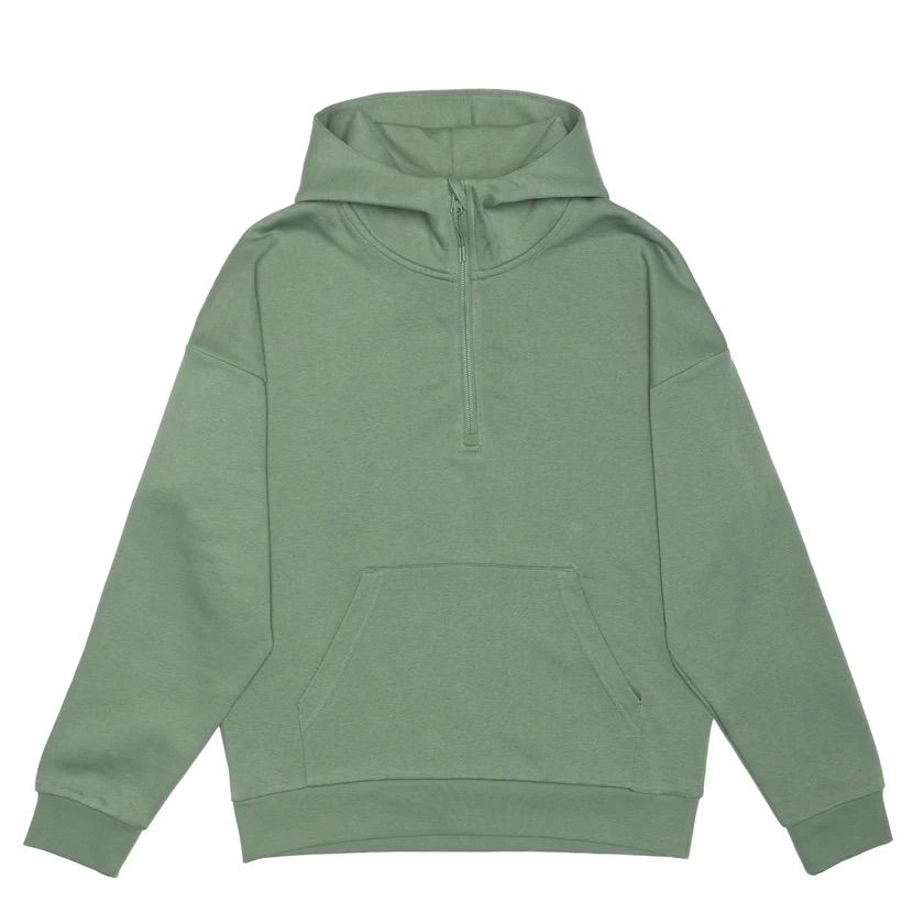 Just Like Hero Unisex Drop Shoulder Scuba Half Zip Hoodie in Dusty Green