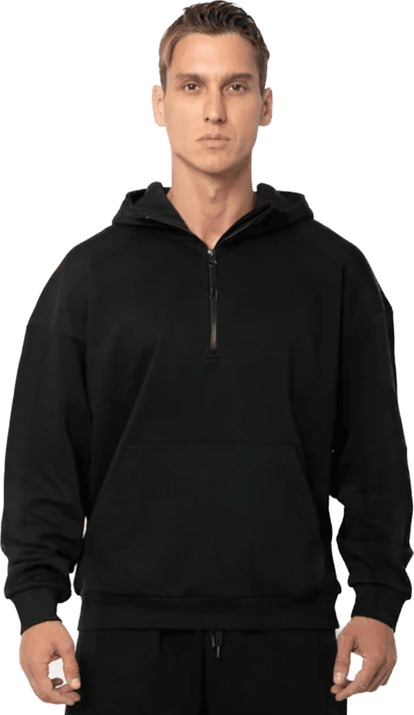 An image of a Custom Just Like Hero Unisex Drop Shoulder Scuba Half Zip Hoodie!
