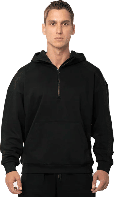 An image of a Custom Just Like Hero Unisex Drop Shoulder Scuba Half Zip Hoodie!