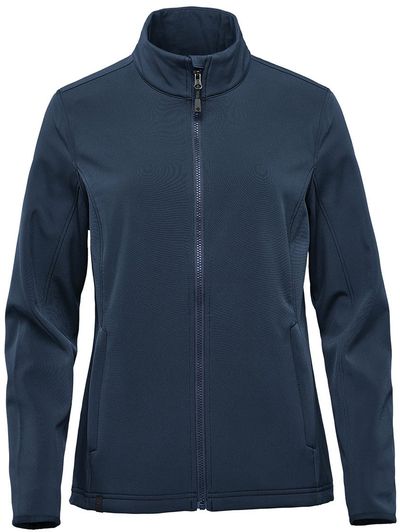 Am image of a Custom Stormtech Women's Narvik Softshell in Navy!