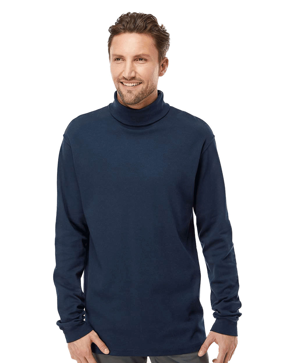 King Fashion Interlock Turtleneck Long Sleeve Tshirt in Navy