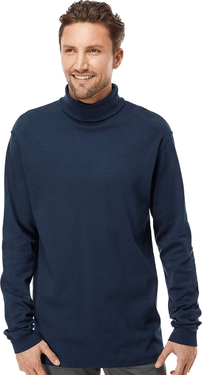 Am image of a Custom King Fashion Interlock Turtleneck Long Sleeve Tshirt in Navy!