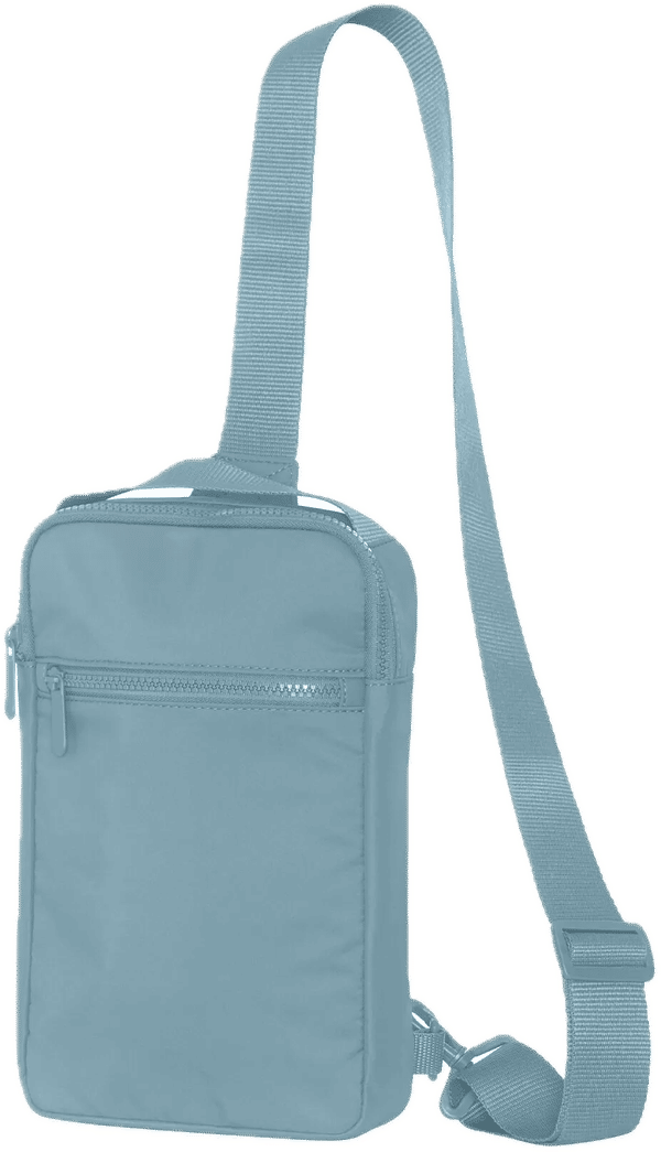 Am image of a Custom Koi Matte Sling Bag in Blue Mist!