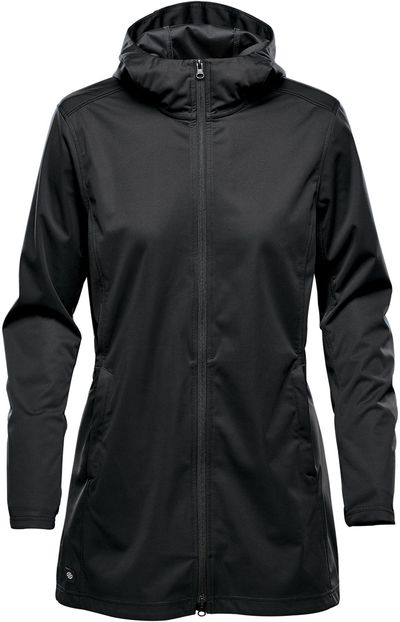 Am image of a Custom Stormtech Womens Belcarra Softshell in Black!