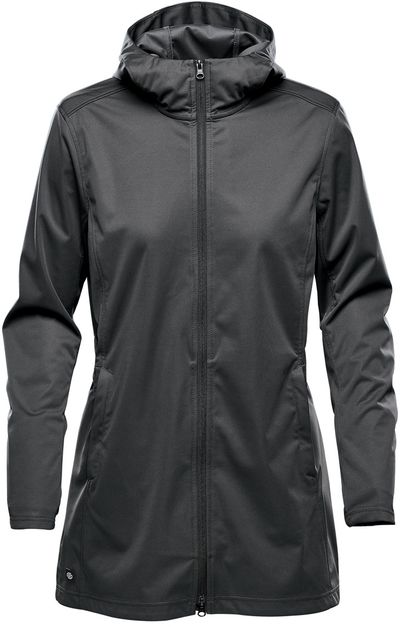 Am image of a Custom Stormtech Womens Belcarra Softshell in Dolphin!