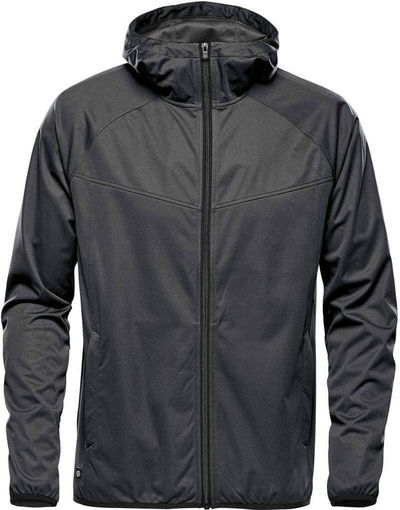 Am image of a Custom Stormtech Mens Belcarra Softshell in Dolphin!