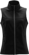 Am image of a Custom Stormtech Women's Orbiter Softshell Vest in Black/Dolphin!