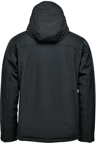 Am image of a Custom Stormtech Mens Orbiter Insulated Softshell Jacket in Black/Azure Blue!