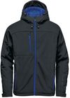 Am image of a Custom Stormtech Mens Orbiter Insulated Softshell Jacket in Black/Azure Blue!