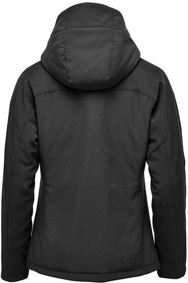 Am image of a Custom Stormtech Womens Orbiter Insulated Softshell Jacket in Black/Red!