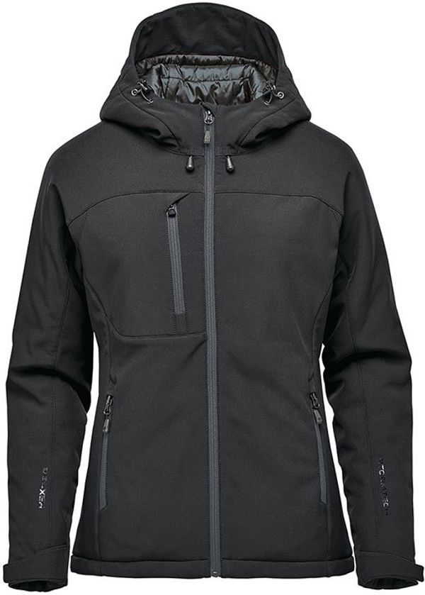 Am image of a Custom Stormtech Womens Orbiter Insulated Softshell Jacket in Black/Granite!