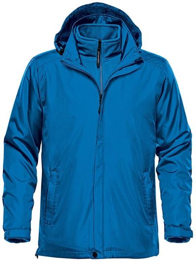 Am image of a Custom Stormtech Men's Nautilus 3 In 1 System Jacket in Azure Blue!