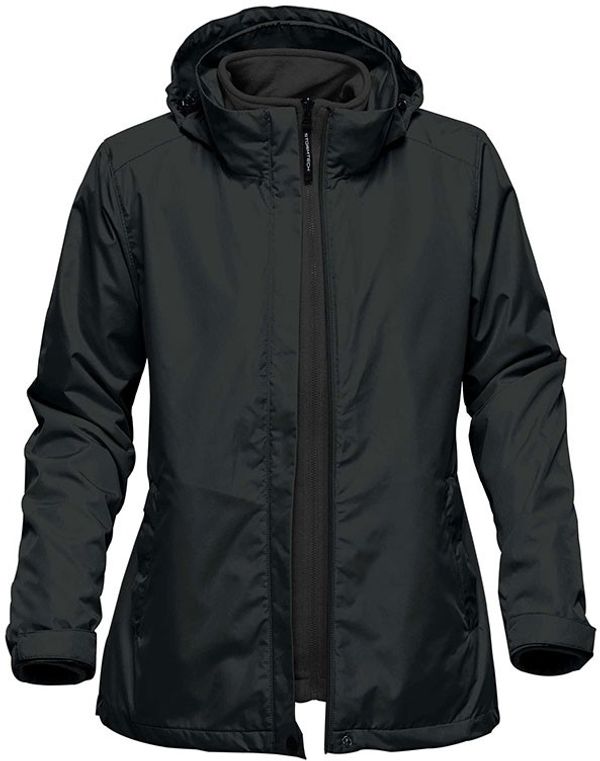 Am image of a Custom Stormtech Women's Nautilus 3 In 1 System Jacket in Black!