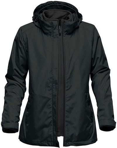Am image of a Custom Stormtech Women's Nautilus 3 In 1 System Jacket in Black!