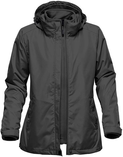 Am image of a Custom Stormtech Women's Nautilus 3 In 1 System Jacket in Dolphin!