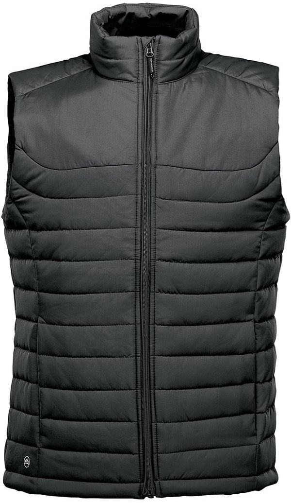 Am image of a Custom STORMTECH MENS NAUTILUS QUILTED VEST in BLACK!
