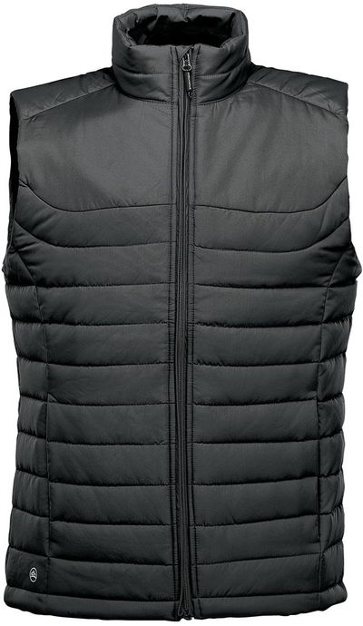 Am image of a Custom STORMTECH MENS NAUTILUS QUILTED VEST in BLACK!