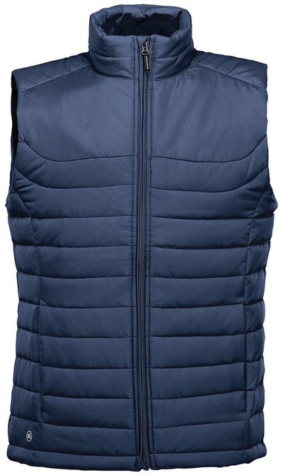 Am image of a Custom STORMTECH MENS NAUTILUS QUILTED VEST in NAVY!