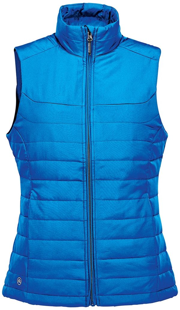 Am image of a Custom Stormtech Womens Nautilus Quilted Vest in AZURE BLUE!
