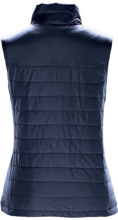 Am image of a Custom Stormtech Womens Nautilus Quilted Vest in NAVY!